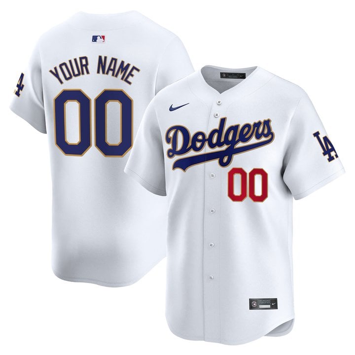 Los Angeles Dodgers Gold Trim Vapor Premier Limited Custom Jersey - All Stitched