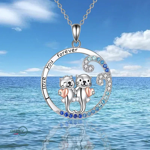 Dainty Sea Otter Necklace for Women Fashion Otters Animal Round Pendant Clavicle Chain Choker DIY Jewelry Accessories Gift