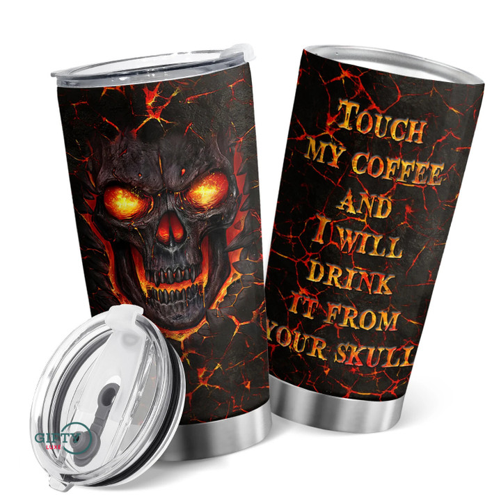 1pc 20oz Coffee Thermo for Men Fire Lava Skull Tumbler Cup Touch My Coffee and I Will Drink It From Your Skull Travel Mug