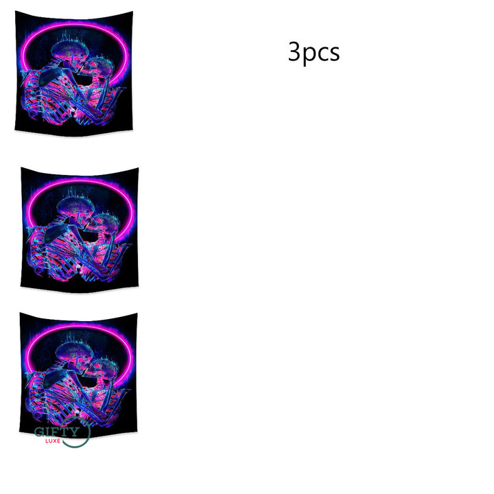 Skull Tapestry Psychedelic Fluorescent Wall Hanging Carpet Mandala Decorative Wall Blanket Aesthetic Background