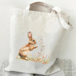 Canvas Tote Bag Women Floral Watercolor Bunny Shopping Bag Cartoon Rabbit Graphic Student Casual Handbag Side Bag for Ladies