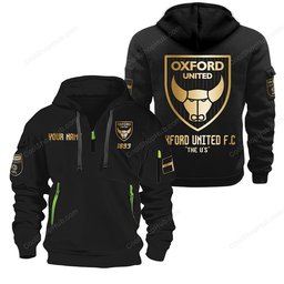 Oxford United F.C Gold Logo Design Quarter Zip Hoodie