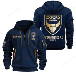 Oxford United F.C Gold Logo Design Quarter Zip Hoodie