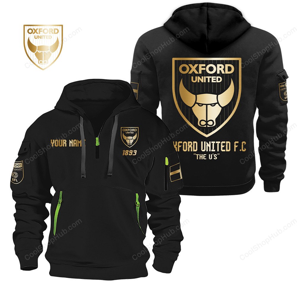Oxford United F.C Gold Logo Design Quarter Zip Hoodie