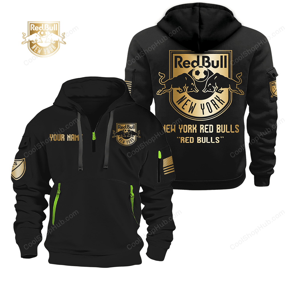 New York Red Bulls ( MLS ) Gold Design Quarter Zip Hoodies