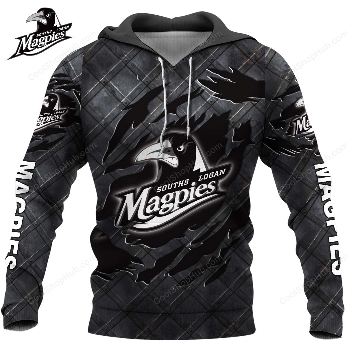 Souths Logan Magpies Black Metal Design Shirt