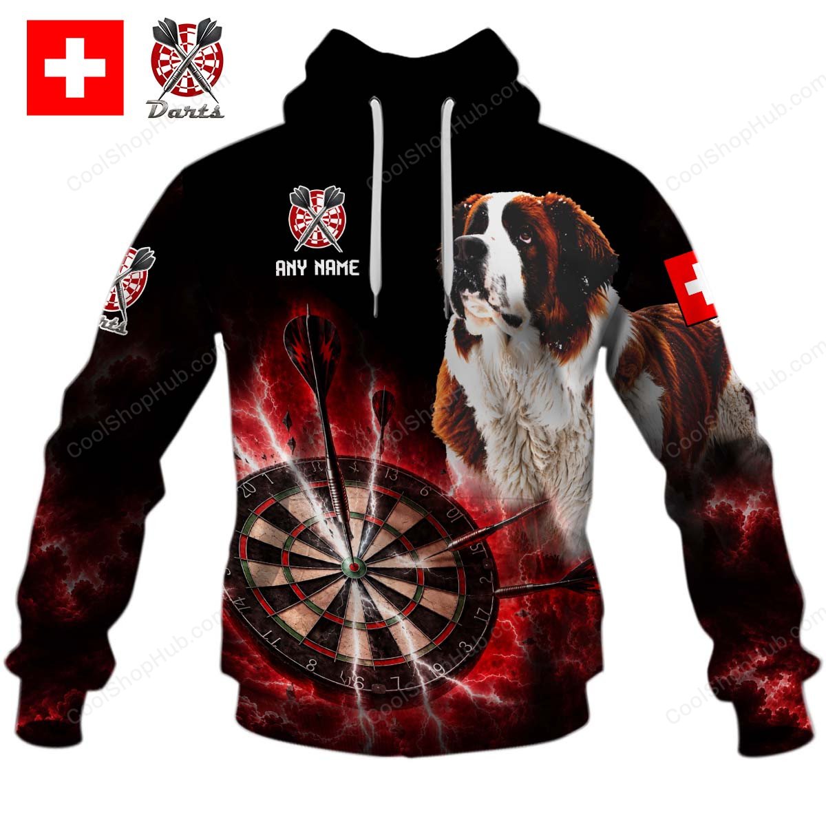 Switzerland Mascot Darts Black Design Shirts