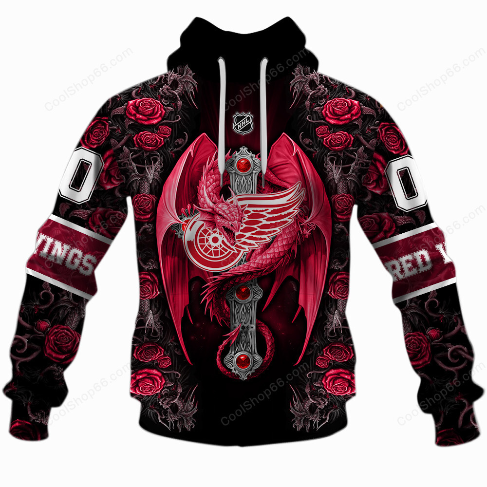 NHL Detroit Red Wings Rose Dragon Shirts