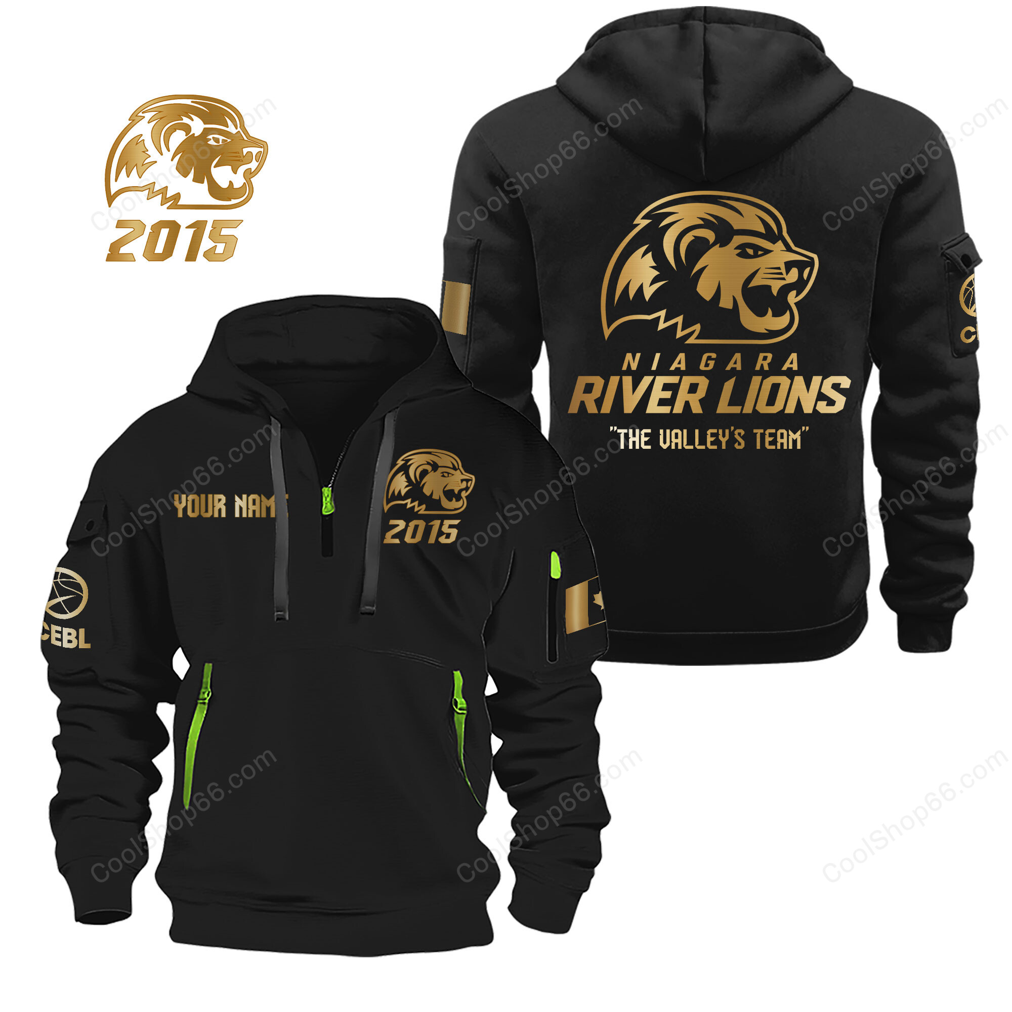 CEBL Niagara River Lions Gold Logo Quarter Zip Hoodie