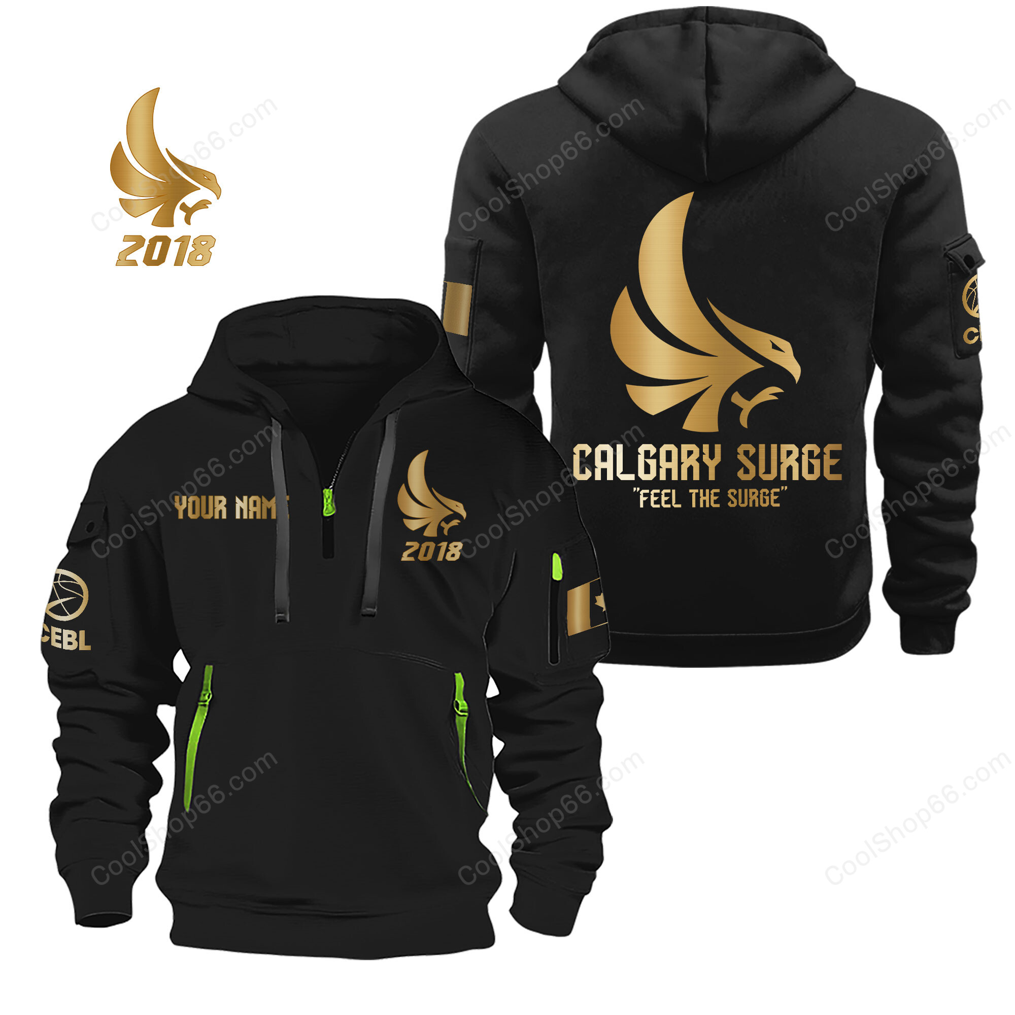 CEBL Calgary Surge Gold Logo Quarter Zip Hoodie