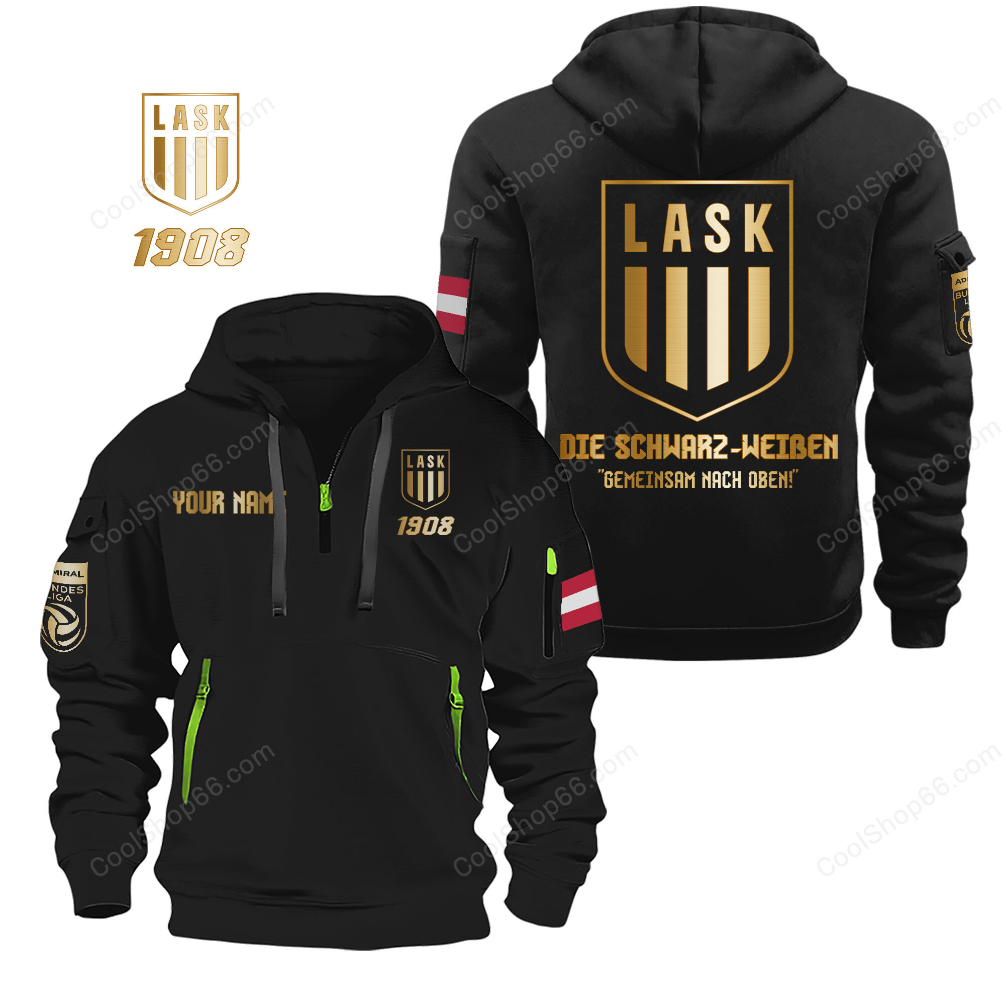LASK Linz Gold Logo Quarter Zip Hoodie