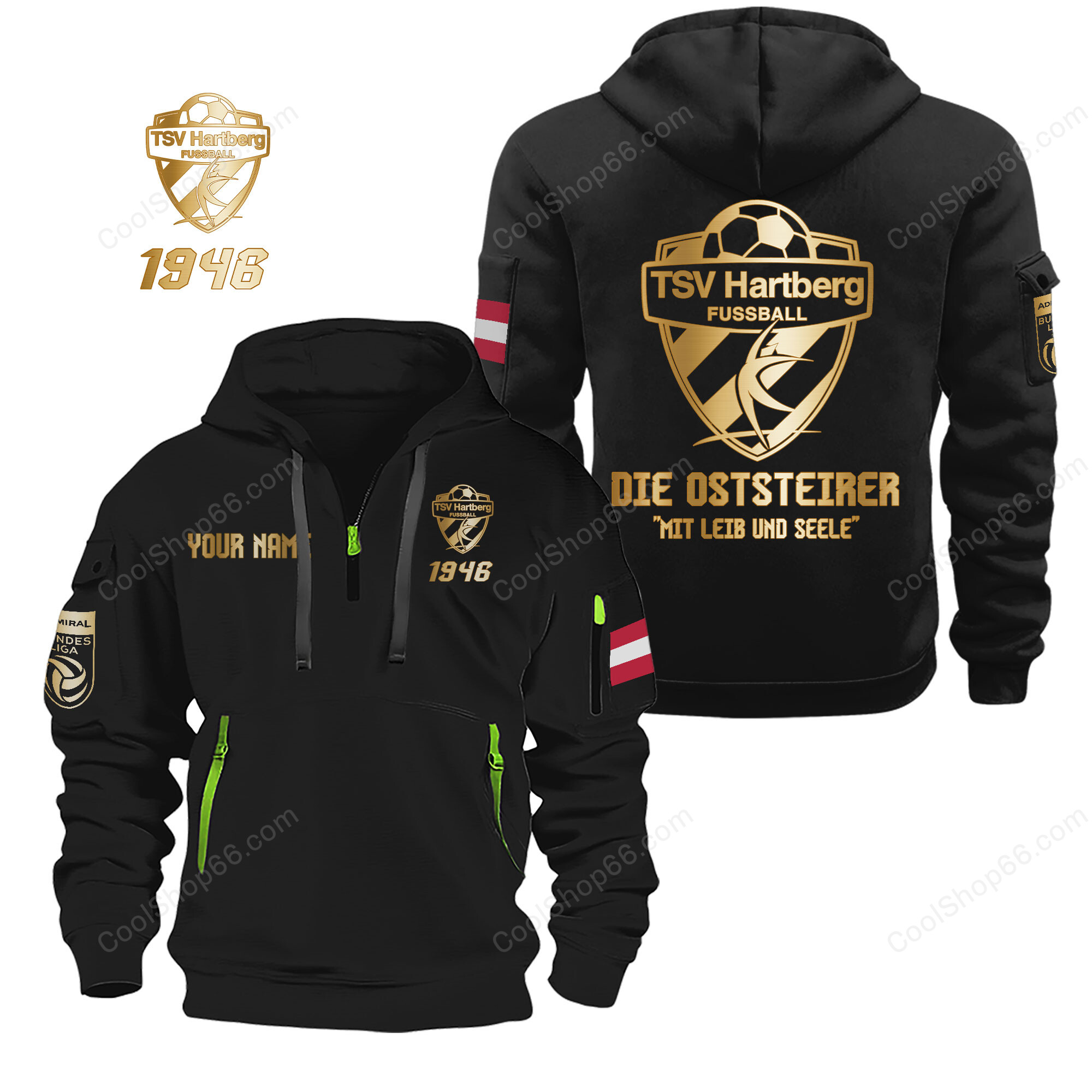 TSV Hartberg Gold Logo Quarter Zip Hoodie