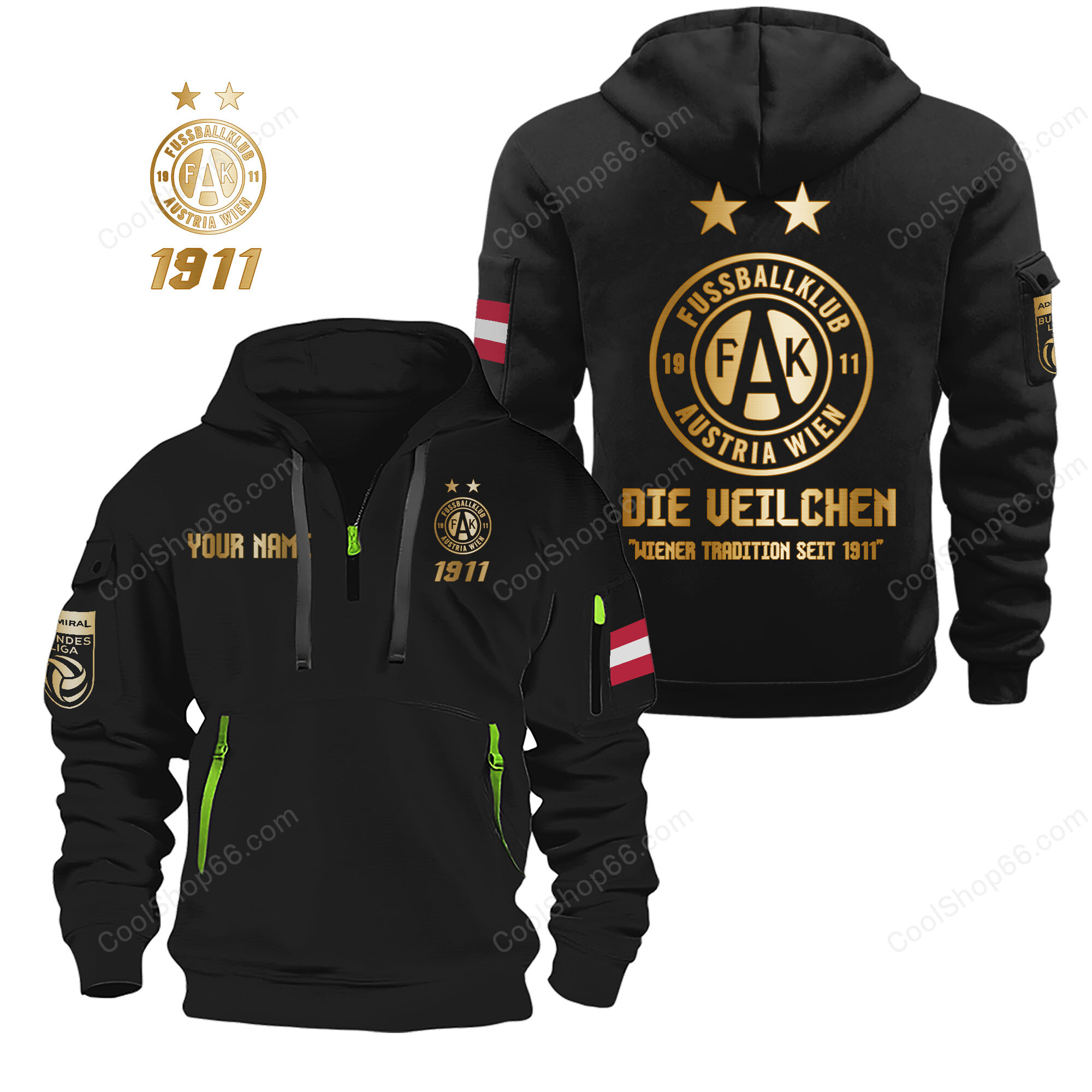 FK Austria Wien Gold Logo Quarter Zip Hoodie