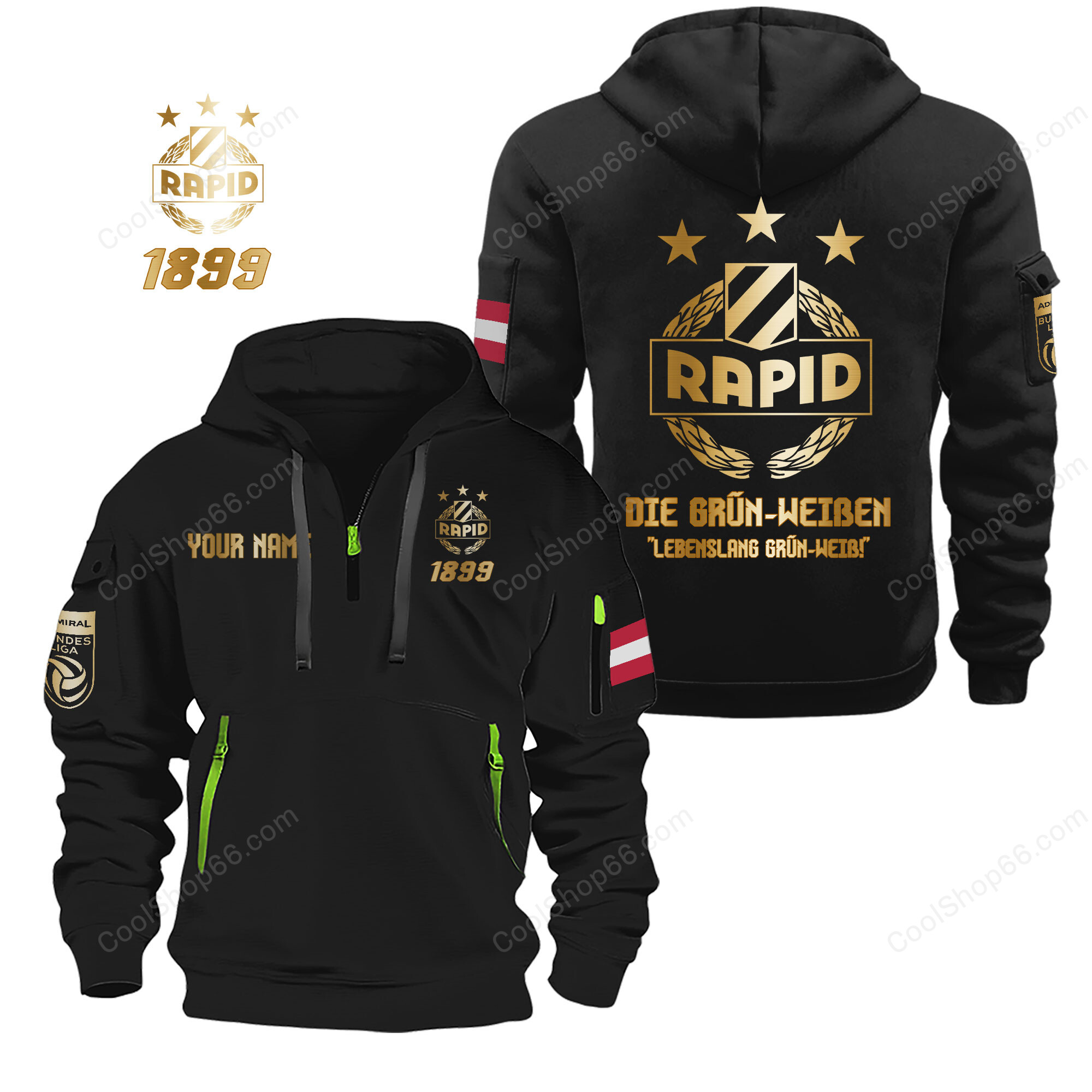 SK Rapid Wien Gold Logo Quarter Zip Hoodie