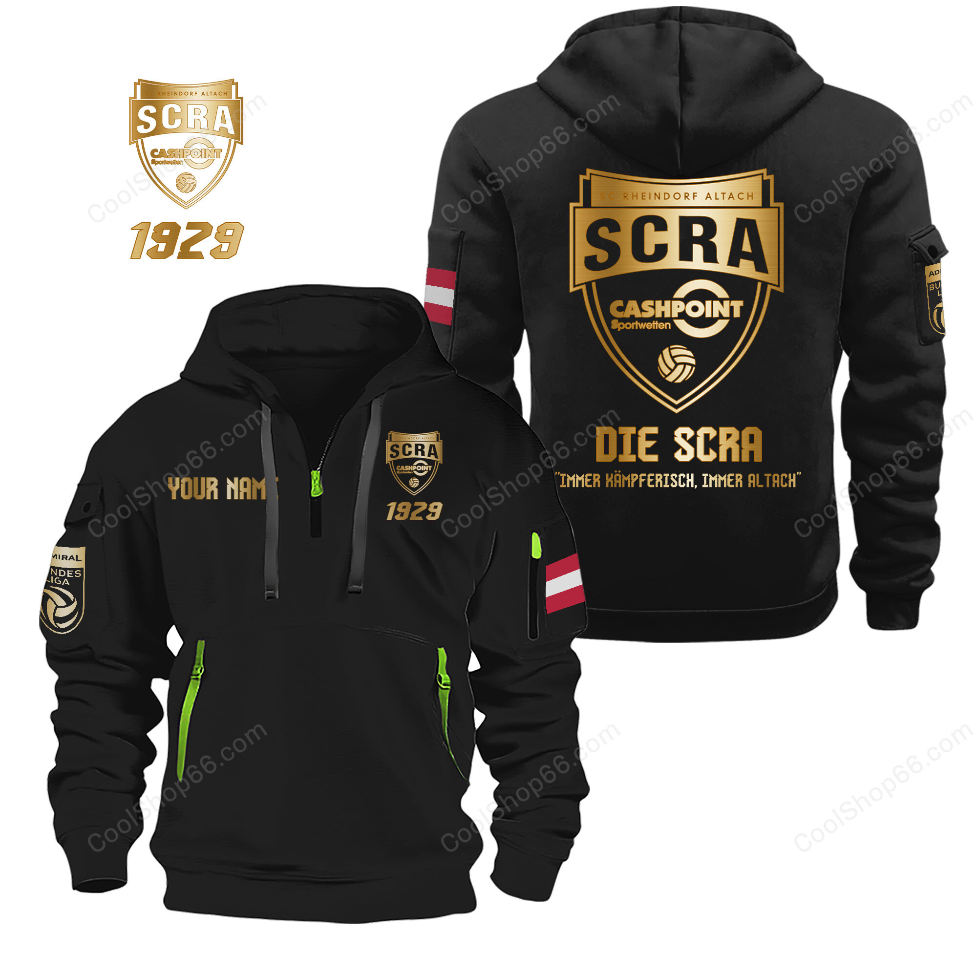 SC Rheindorf Altach Gold Logo Quarter Zip Hoodie