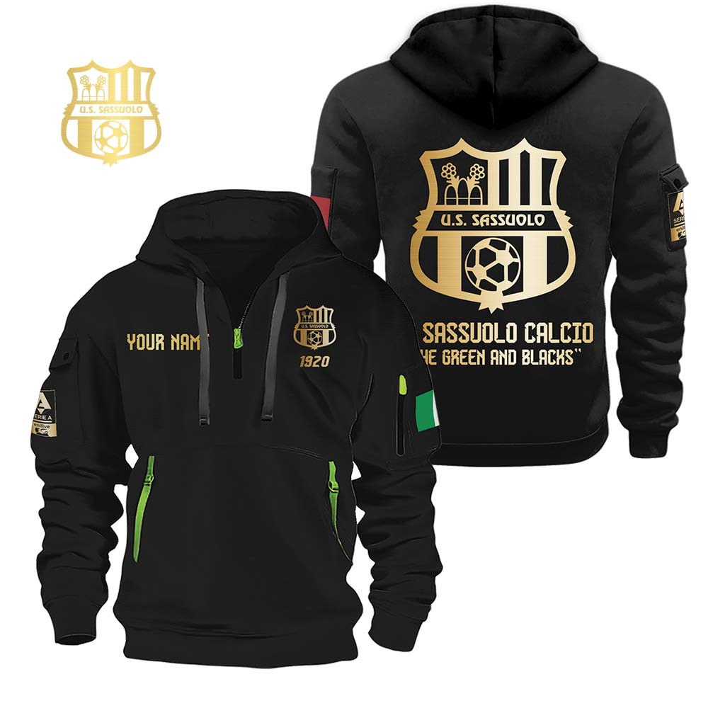 US Sassuolo Calcio Serie A Gold Logo Design Quarter Zip Hoodie