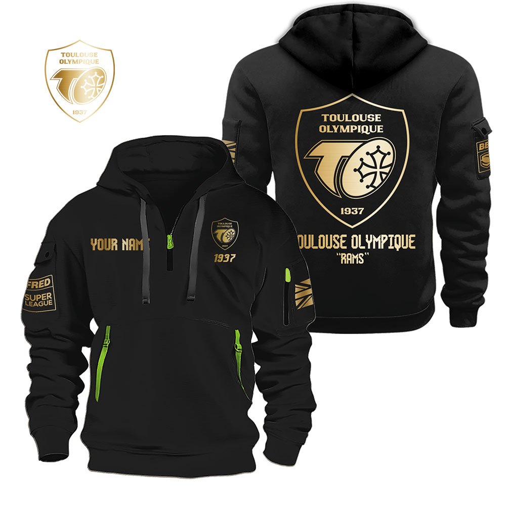 Toulouse Olympique Super League Gold Logo Design Quarte Zip Hoodie