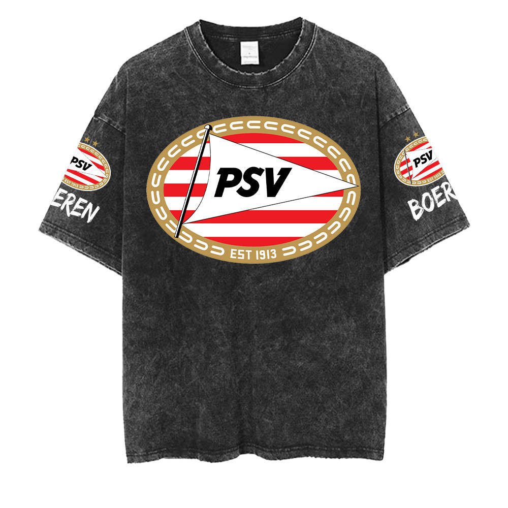 PSV Eindhoven Washed Retro Logo Design Shirt