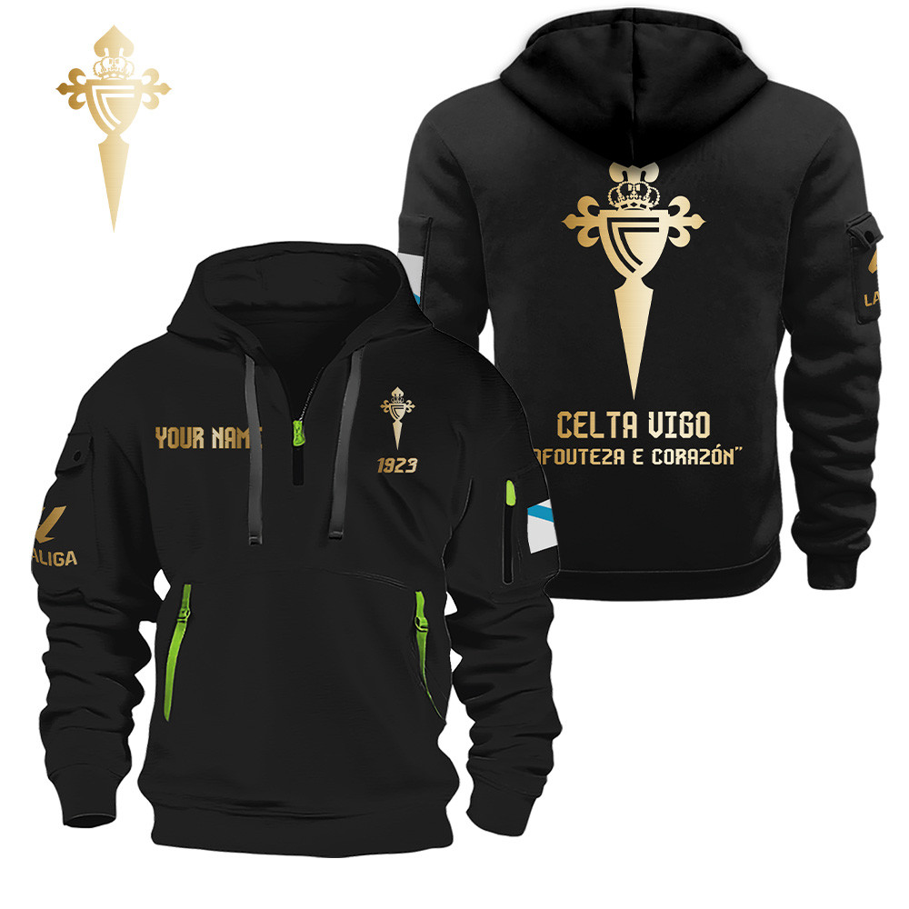 RC Celta Gold Logo Quarter Zip Hoodie