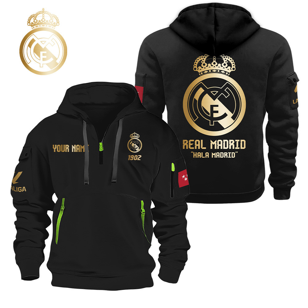 Real Madrid CF Gold Logo Quarter Zip Hoodie