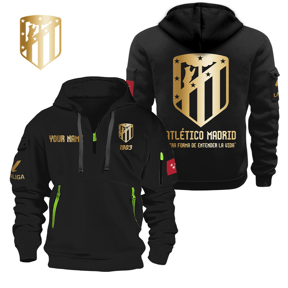 Atlético de Madrid Gold Logo Quarter Zip Hoodie