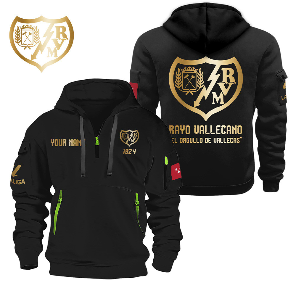 Rayo Vallecano Gold Logo Quarter Zip Hoodie