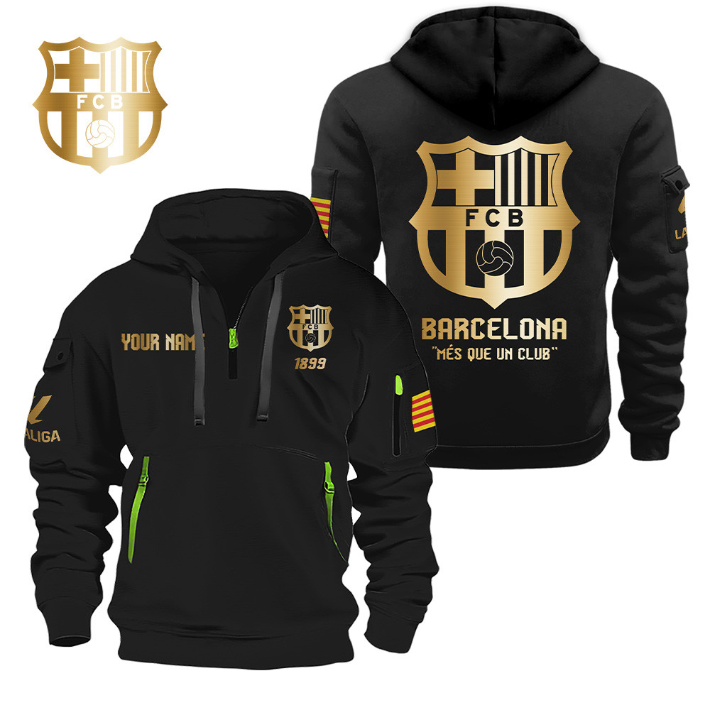 FC Barcelona Gold Logo Quarter Zip Hoodie