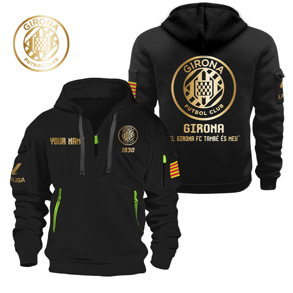 Girona FC Gold Logo Quarter Zip Hoodie