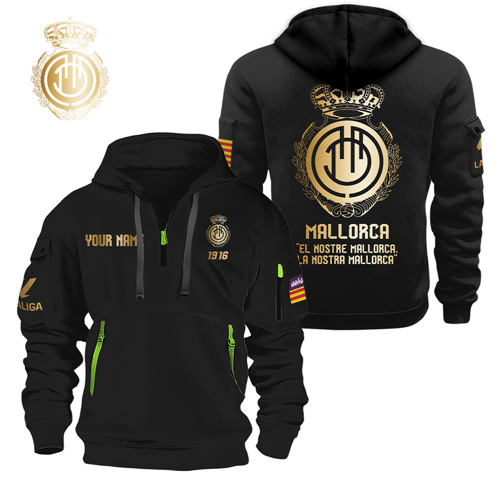 RCD Mallorca Gold Logo Quarter Zip Hoodie