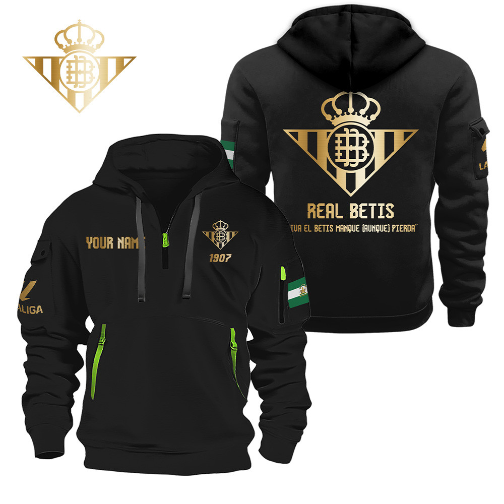 Real Betis Gold Logo Quarter Zip Hoodie