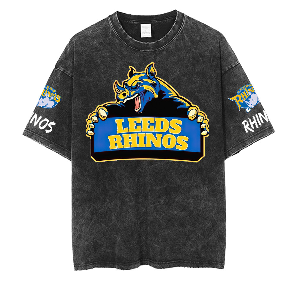 Leeds Rhinos Super League Washed Retro Logo Design Shirts