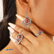 Unique Red Bird Heart Earrings Ring Suit Women's Fashionable Jewelry Three-Piece Set Amazon Temu