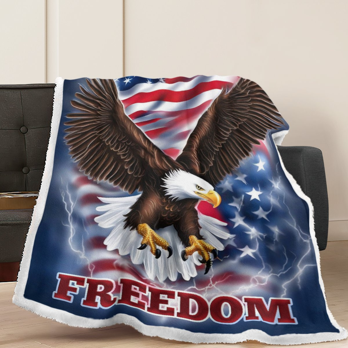 Bald Eagle Motorcycle Sherpa Blanket - Patriotic American Design