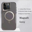 Soft Rubber Frame Carbon Fiber MagSafe Case with Metal Stand for iPhone 12-16 Pro Max