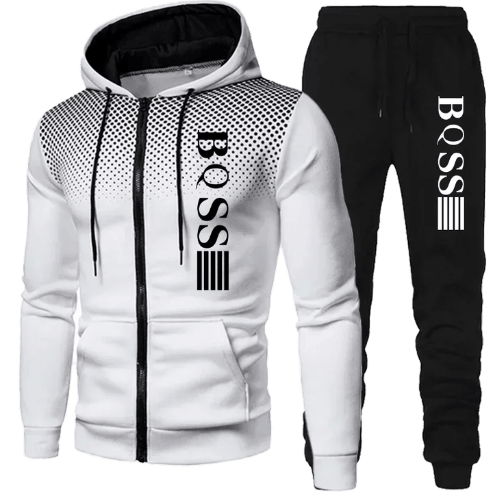 Men's Casual Jogger Tracksuit: Hooded Sportswear Jacket and Pants for Running and Fitness