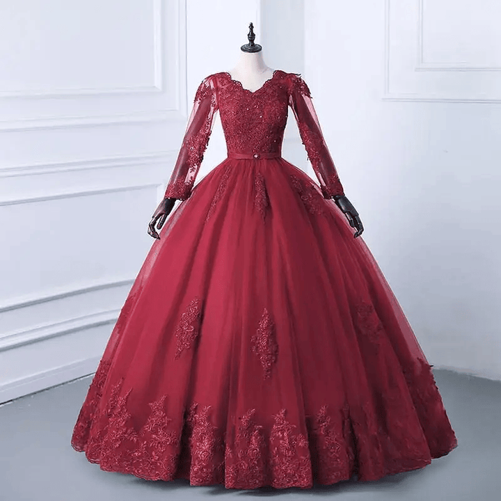 Best-Selling 2025 Long Sleeve V-Neck Lace Wedding Dress - Vintage Modest Bridal Ball Gown, Customized