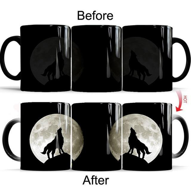 1Pcs New 350ml Temperature Color Changing Moon Wolf Native American Mug - Powwow Store
