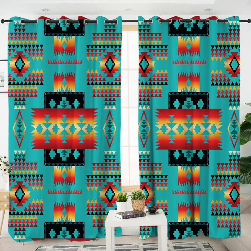 Blue Native Tribes Pattern Native American Living Room Curtain ...