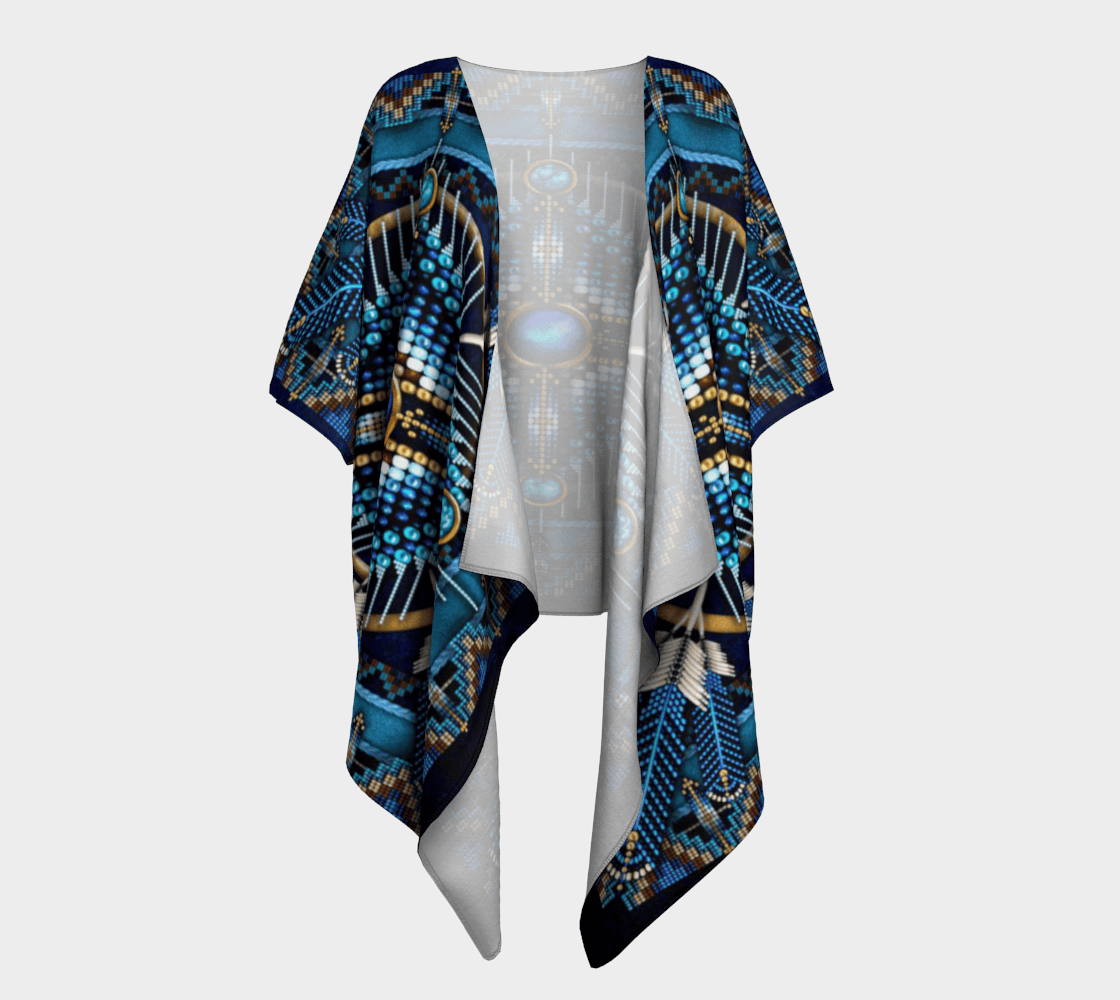 Naumaddic Arts Blue Native American Design Draped Kimono - bestofnative