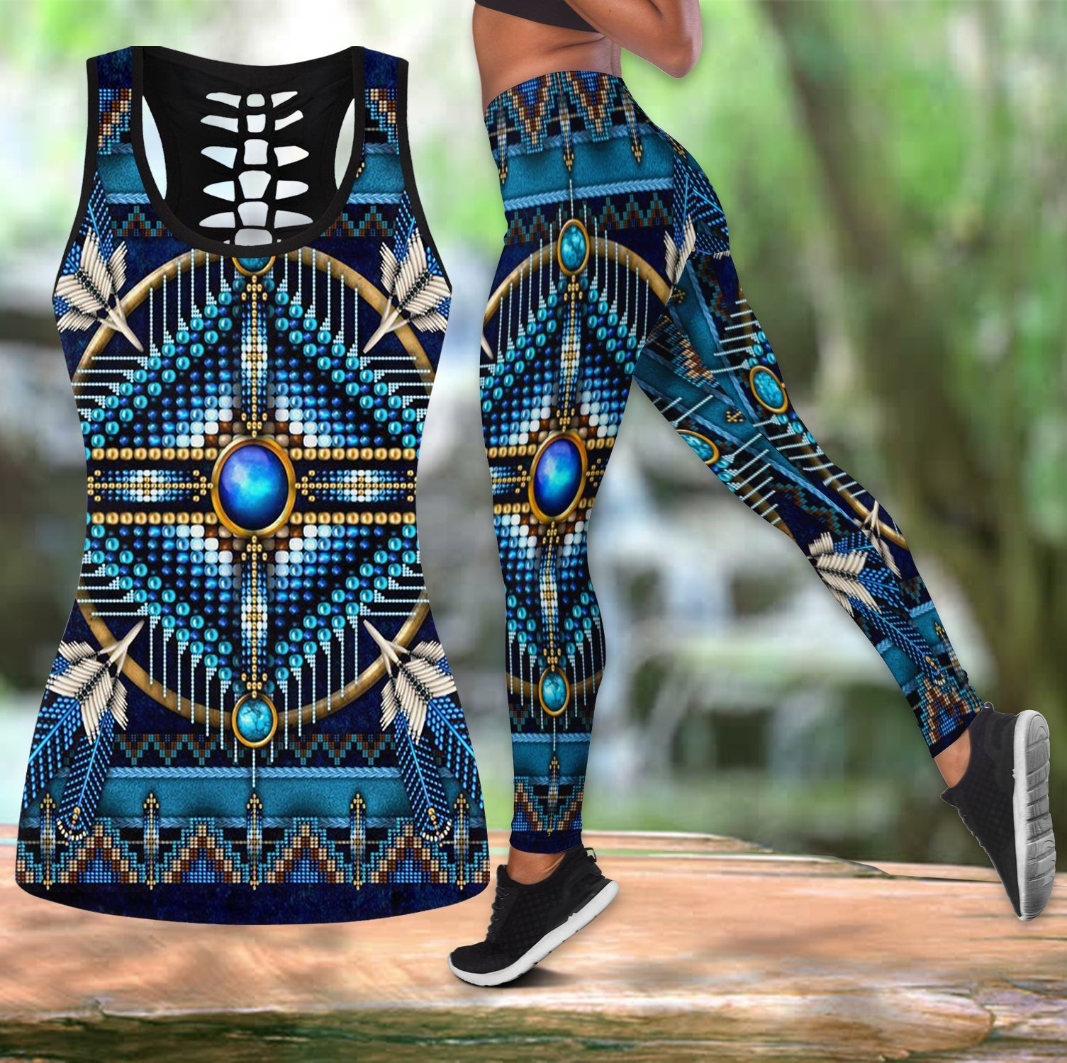 GB-NAT00083 Naumaddic Arts Blue Native American Native Tank Top And Le ...