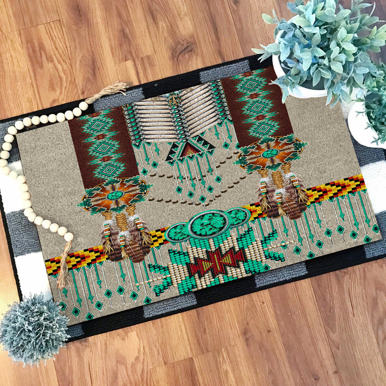 Doormat Native GB-NAT00069-02 Green Pattern Breastplate Native Doormat - bestofnative