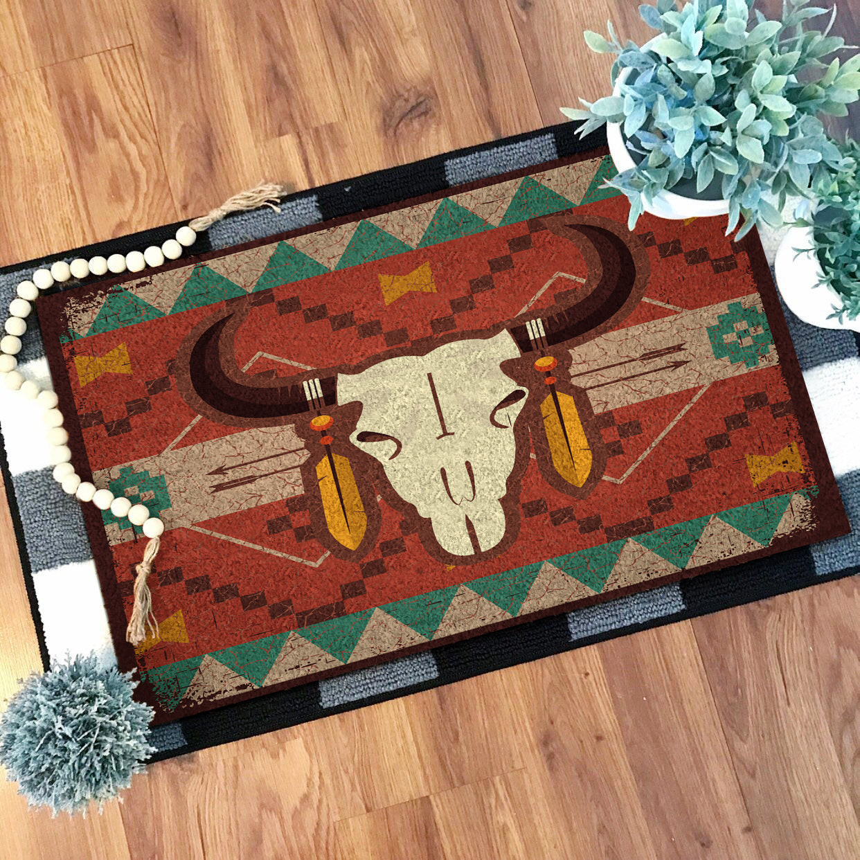 Doormat Native GB-NAT00135 Bison Skull Native Doormat - bestofnative