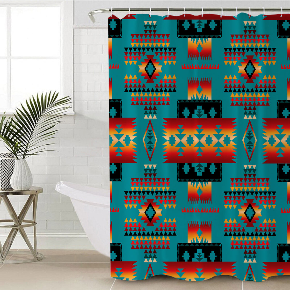 GB-NAT00046-14 Blue Native Tribes Pattern Native American Shower Curta ...