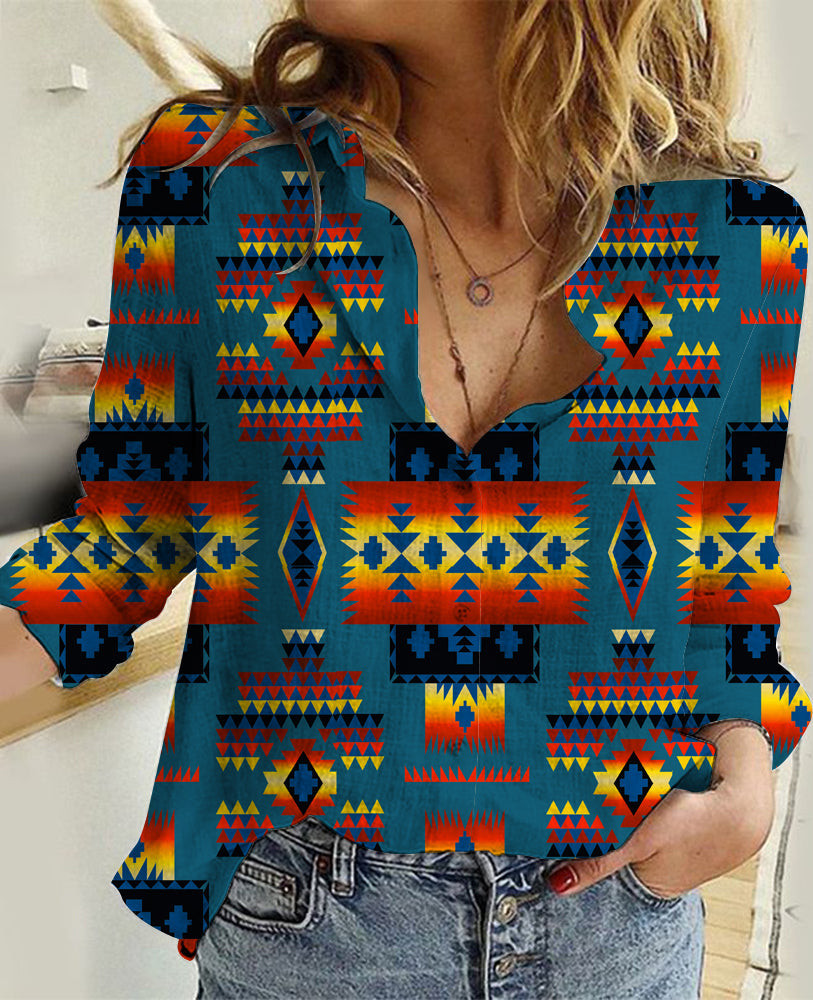 GB-NAT00046-21 Blue Native Tribes Pattern Native American Linen Shirts ...