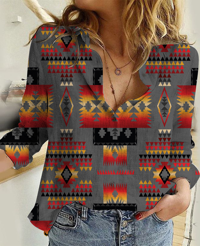 GB-NAT00046-11 Gray Tribe Pattern Native American Linen Shirts ...