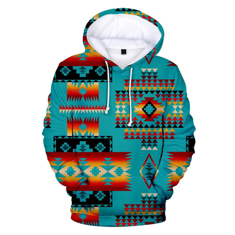 Blue Native Tribes Pattern Native American All Over Hoodie - bestofnative