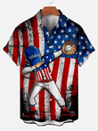 Baseball LOGO Print Creative Design Striped Hawaiian Shirt