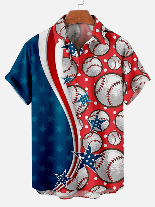 Classic Retro Baseball Short Sleeve Printed Hawaiian Shirt