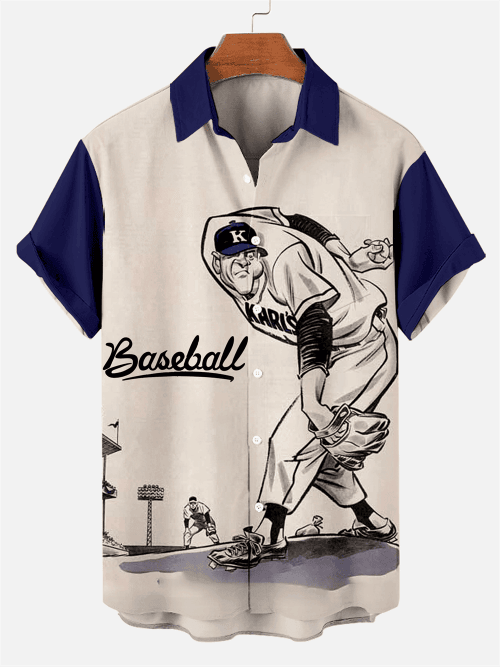 Baseball Sports Print Short Sleeve Hawaiian Shirt