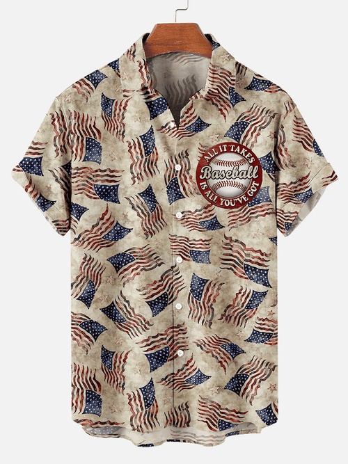 Classic Retro Baseball Flag Printed Hawaiian Shirt